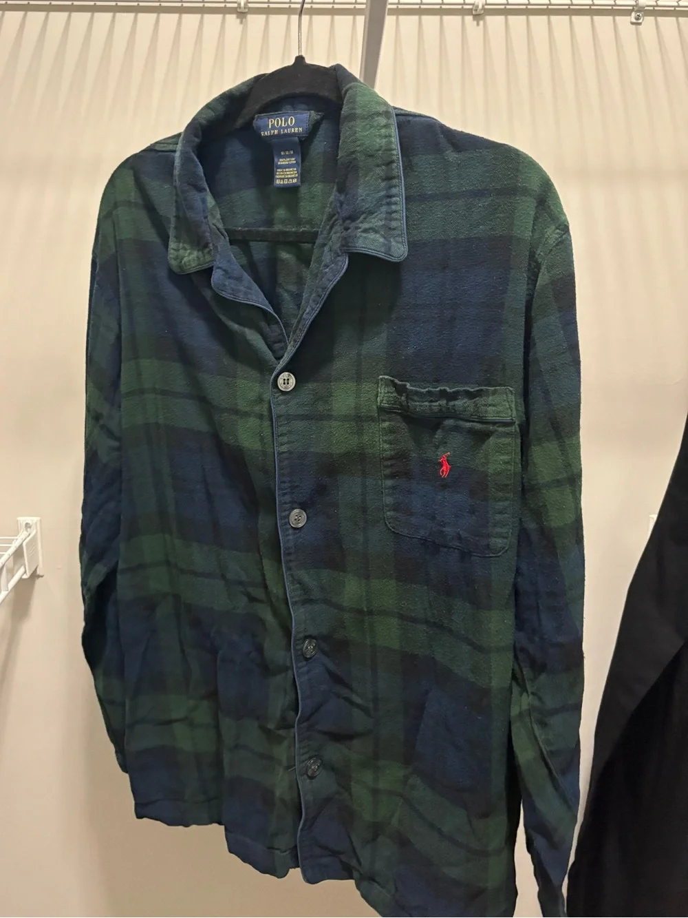 100% Cotton Polo by Ralph Lauren Green & Navy Plaid Button-Down Pajama Shirt